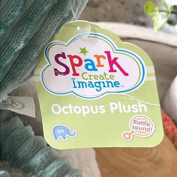 NWT Spark Create Imagine Octopus Plush w/ Rattle, Ages 0+ Teal & White Baby Toy - Picture 4 of 10
